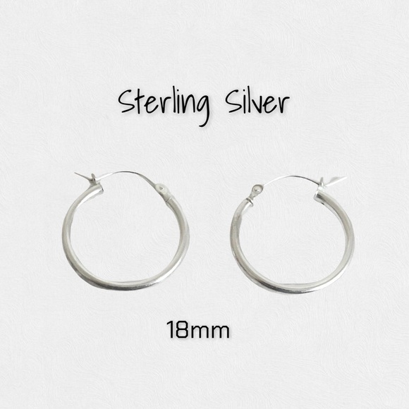 Sterling Silver 18mm x 2mm Click Top Hinged Hoop Earrings - Picture 2 of 6
